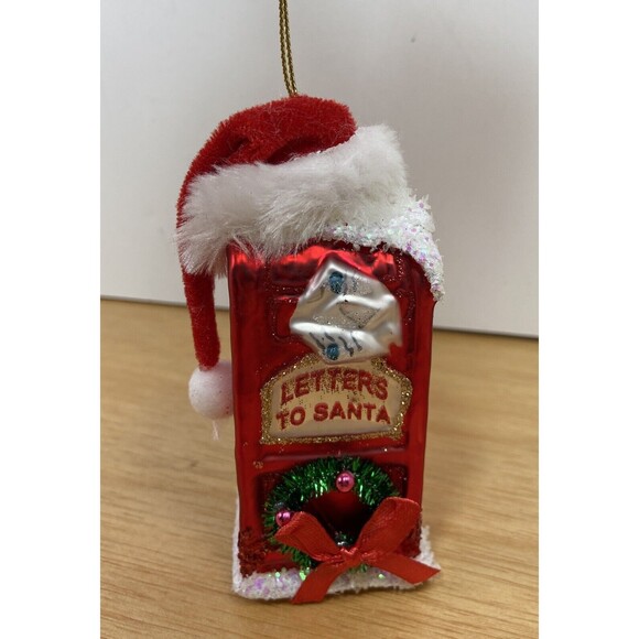 Silver Tree Letters to Santa Red Mailbox with Santa Hat Glass Holiday Ornament - Picture 3 of 6